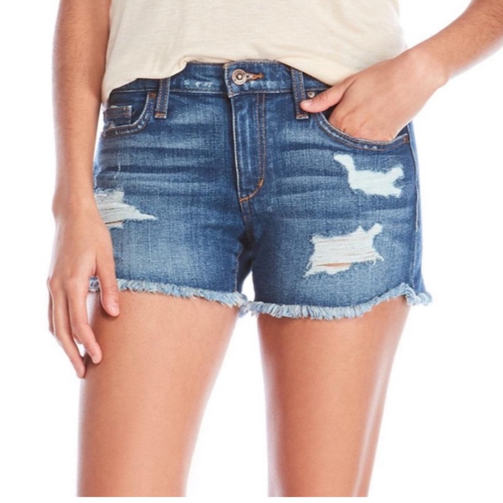 Joe's Jeans‎ Phoebe Blue Raw Hem Distressed Mid Rise Denim Jean Shorts WN 29”